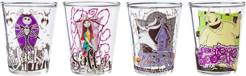 Silver Buffalo Disney Nightmare Before Christmas Featuring Jack Skellington, Sally, Oogie Boogie, and Zero 4 Pack Mini Glasses, 1.5 Ounces...