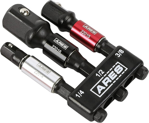 ARES 22011-3-Piece 3-Inch Impact Grade Socket Adapter Set with Color Sleeve - Turns Power Drill into High Speed Nut Driver - 1/4-Inch, 3/8-Inch, a...
