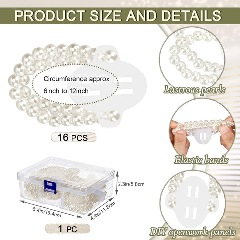 Corsage Wristlet Band 16 Pcs Elastic Pearl Bracelet Wrist Corsage Bracelets DIY Flower Bracelet with Storage Box for Bride Prom Accessories Weddin...