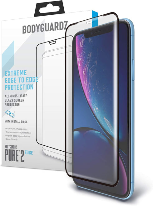BodyGuardz - Pure 2 Edge Glass Screen Protector for Apple iPhone Xr, Ultra-Thin Edge-to-Edge Tempered Glass Screen Protection for Apple iPhone Xr ...
