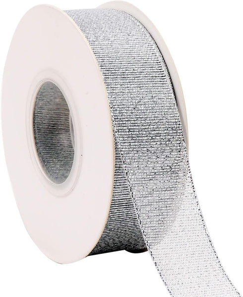 1 Inch Glitter Silver Ribbon, Ribbon for Gift Wrapping, Holiday Party, Wedding Decorations, 25 Yards Fabric Ribbon for Balloons, Sewing, and Flora...