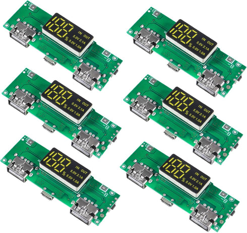 6PCS 18650 Charging Board,18650 Charger Board Dual USB 5V 2A 1A Mobile Power Bank Module Lithium Battery Charger Board Short Circuit Protection DI...