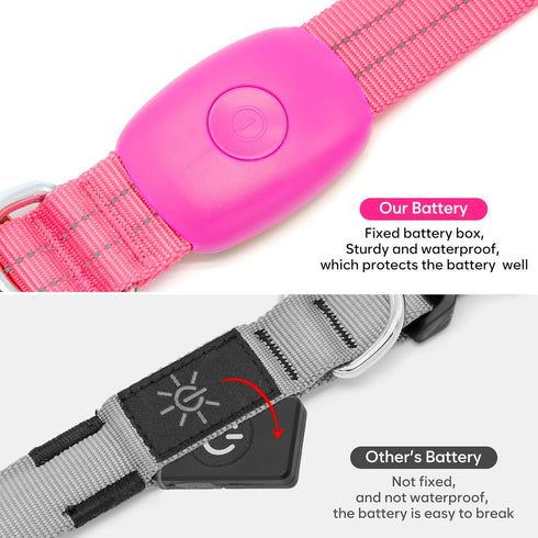 Light Up Dog Collars Rechargeable, Reflective LED Glow Dark Dog Collar for Small Medium Large Dogs, Adjustable Pet Dog Lights for Safe Night Walk-...