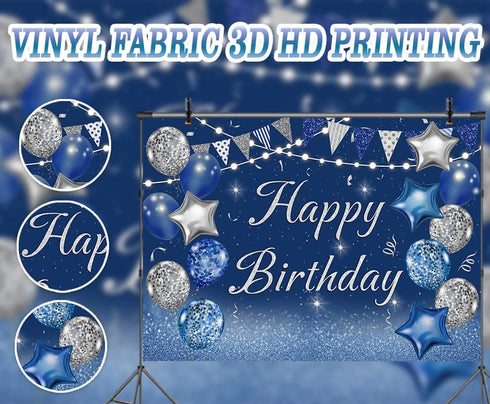 Navy Blue Happy Birthday Backdrop Silver Glitter Balloons Star Flag Sequins Background Adult Men Women Birthday Party Decoration Cake Table Photo ...