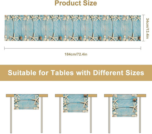 Summer Beach Table Runner Dresser Scarves Beach Theme Cotton Linen Seashells Starfish Blue Rustic Wood Table Setting Decor for Wedding Party Holid...