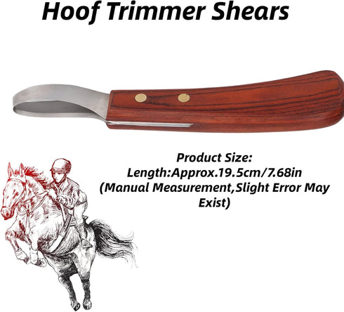 Hoof Knife, Stainless Steel Blade Curved Farrier Horse Hoof Trimmer with Non Slip Rubber Wood Handle, Multipurpose Hoof Loop Trimming Knife, for H...