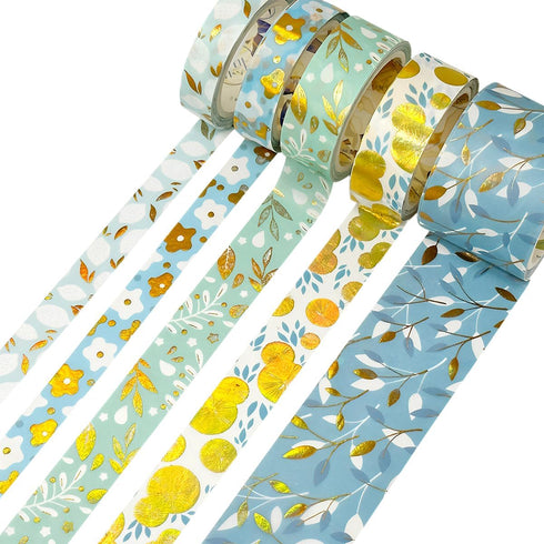 allydrew Decorative Gold Foil Washi Tape Box Set for Arts & Crafts, Scrapbooking, Stationery, Diary (10 Rolls), Blue Green Bloom...