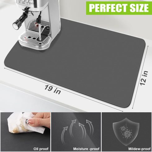 Coffee Mat Dish Drying Mat - 12"x 19'' Coffee Bar Mat for Countertop, Hide Stain Absorbent Spill Mat, Rubber Backing, Coffee Bar Accessories Fit C...