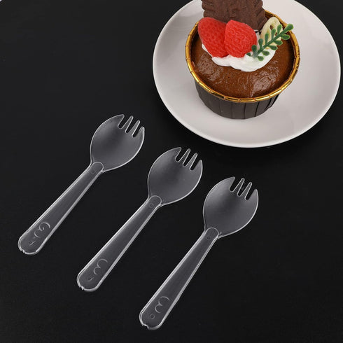 Small Disposable Spork 100PCS Individually Wrapped Forks Mini Spoons Plastic Sporks Disposable Utensils for Desserts Ice Cream for Party, Wedding,...