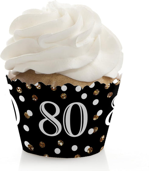 Big Dot of Happiness Adult 80th Birthday - Gold Party Decorations Cupcake Wrappers Set 12...