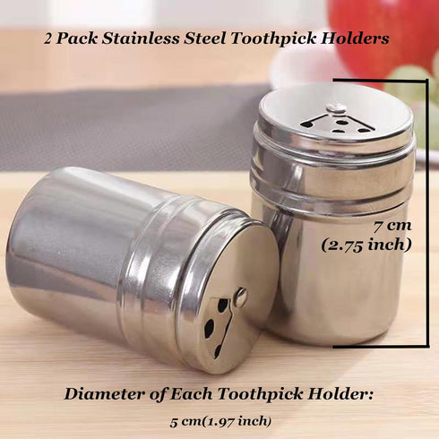 2 Pack Stainless Steel Toothpick Holders Toothpick Dispensers, Storage Organizer Thickening Toothpicks Container, Silver Toothpick Storage Box Too...