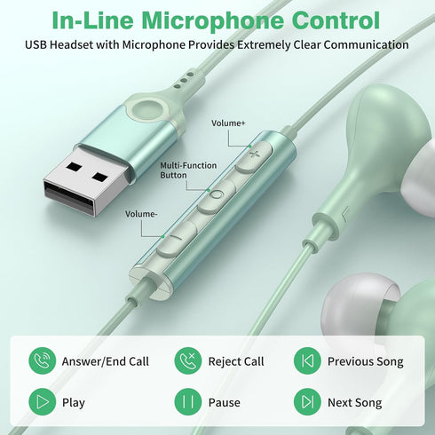 Computer Headphones USB Headset with Microphone for PC PS5 PS4 Laptop 7.5FT Cord Magnetic in-Ear Earbuds Audio Control Mute Function for Desktop N...