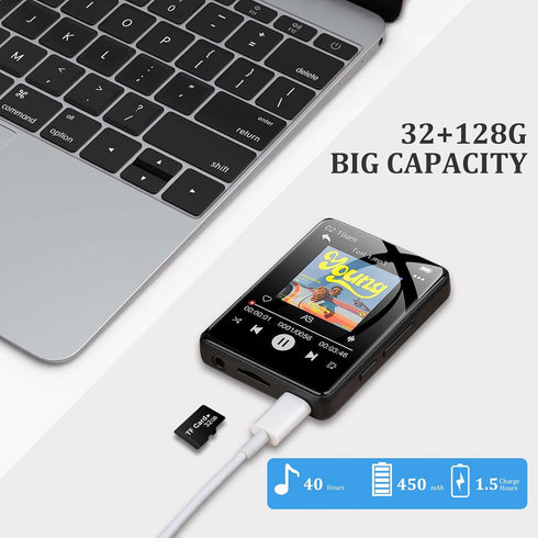 MP3 Player with Bluetooth 5.2, 32GB Music Player HiFi Sound Shuffle Single Loop FM Radio Built-in HD Speaker Voice Recorder Mini Design Touch Scre...