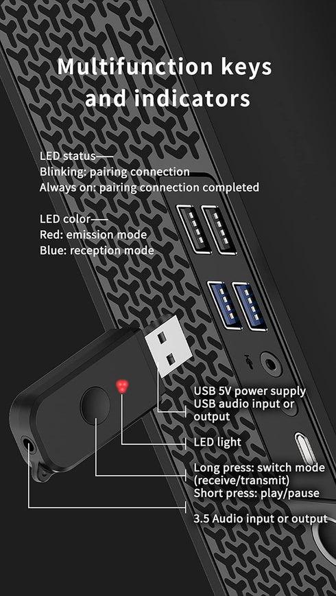 2 in 1 Bluetooth V5.3 Transmitter Receiver, USB Bluetooth Adapter, Wireless Audio Transmitter for TV to Bluetooth Headphones, Low Latency, Power b...