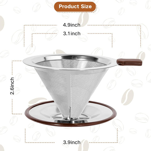Pour Over Coffee Dripper?Reusable Stainless Steel Drip Cone Coffee Filter, Update Double Ultra Fine Micro Mesh Filter, Professional Paperless Drip...