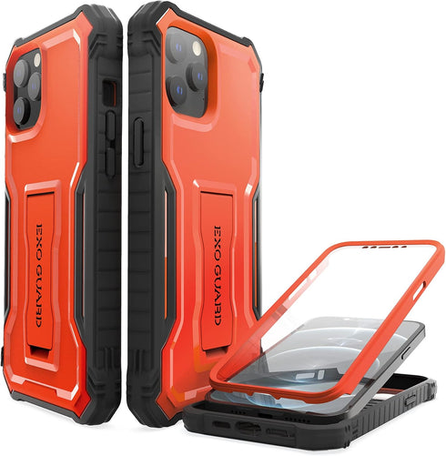 ExoGuard for iPhone 12 Case, Compatible with iPhone 12 Pro Case, Rubber Shockproof Full-Body Cover Case Built in Screen Protector with Kickstand f...