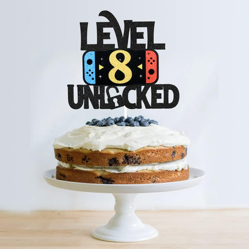 Level 8 Unlocked Game Birthday Cake Topper - Video Game Boy's 8th Birthday Game On Party Cake Supplies - Gaming Level Up Winner Party Decoration...