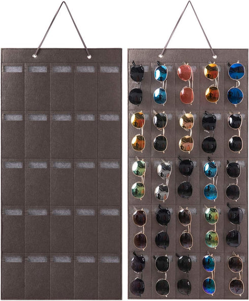 Sunglasses Organizer Storage- Hanging Eyeglasses Wall Pocket Mounted,Eyewear Display,25 Slots (Black, Large)...