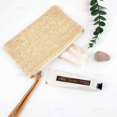 AUEAR, Women's Hand Wrist Type Straw Clutch Bag Bohemian Summer Beach Sea Handbag Purse Zipper Wristlet...