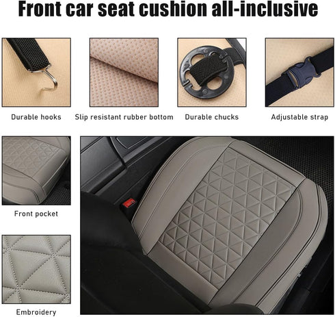 Car Front Seat Cover, 22"×24" Luxury PU Leather Auto Seat Protection Cover, Comfortable Anti Slip Front Bottom Seat Cushion with Full Wrap, Univer...