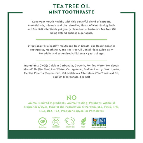 Desert Essence Tea Tree Oil Toothpaste - Mint - 6.25 Oz - Refreshing Taste - Deep Cleans Teeth & Gums - Helps Fight Plaque - Sea Salt - Pure Essen...