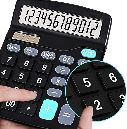 YOUHO Calculator, 12-bit Solar Battery Dual Power Standard Function Electronic Calculator with Large LCD Display Office Calculator Black(NO Batter...