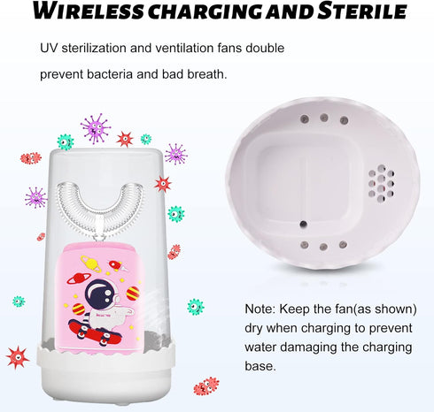 Kids U-Shaped Automatic Toothbrush, 5 Modes Wireless Charging Kids U Shaped Toothbrush, 360 Ultrasonic Electric Toothbrush Kids with 3 Brush Heads...