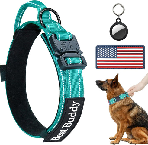 Tactical Dog Collar - Adjustable Military Training Nylon Reflective Collar with Handle and Heavy Duty Durable Metal Buckle for Medium Large Dogs, ...