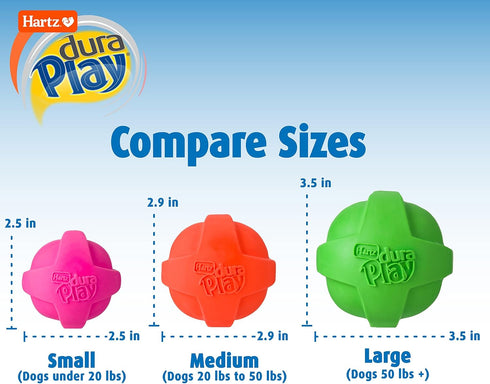 Hartz DuraPlay Ball Squeaky Latex Dog Toy, Neon Green, Neon Pink & Neon Orange, Large 3 Count Pack...