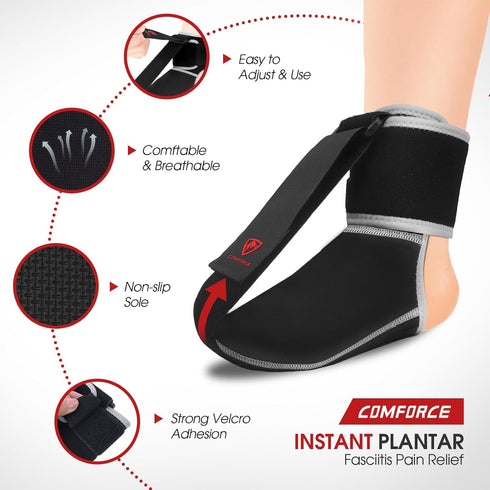Plantar Fasciitis Night Splint Socks, Adjustable Plantar Fasciitis Brace for Foot Drop, Achilles Tendonitis, Heel Spur, Pain Relief, Black (Large)...
