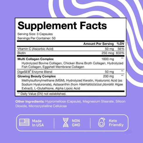 Vital Vitamins Multi Collagen Plus - Biotin, Hyaluronic Acid, Vitamin C - Collagen for Women & Men - Hair Growth Support Supplement - Skin, Nails ...