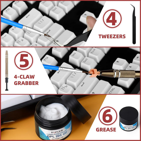 RUNJRX Keyboard Lube Kit GPL 205G0 0.53oz/15g for Mechanical Keyboard Lube, Switch Opener for MX Kailh Gateron Switch,Keyboard Tools with Keycap P...
