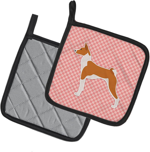 Caroline's Treasures BB3674PTHD Basenji Checkerboard Pink Pair of Pot Holders Kitchen Heat Resistant Pot Holders Sets Oven Hot Pads for Cooking Ba...