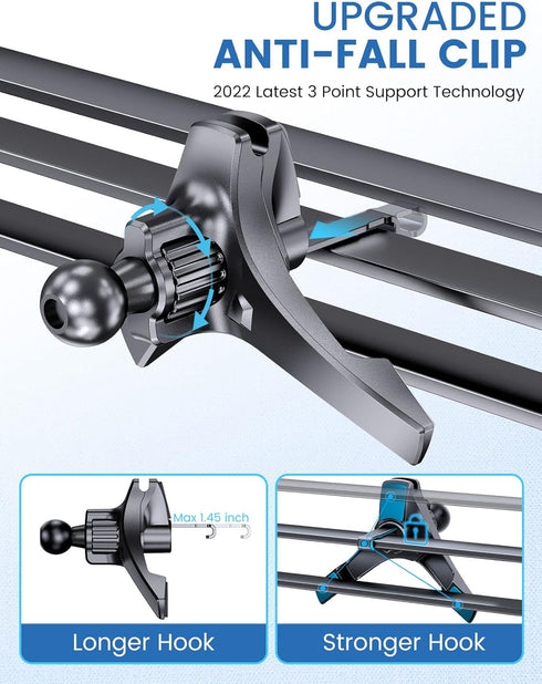 eSamcore Vent Car Phone Holder, 3-Point Support Car Phone Mount with Extended Clamp Cradles Stable Cell Phone Holder for Car Truck Vehicle Air Ven...