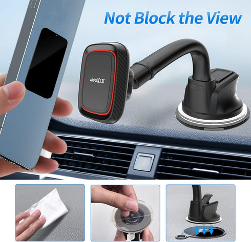 APPS2Car Magnetic Car Phone Holder Mount with 6 Strong Magnets, Windshield Dashboard Magnetic Suction Cup Phone Holder for Car, fit Most Smartphon...