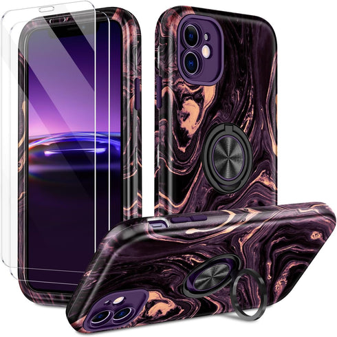 Compatible with iPhone 11 Case with Kickstand,Shockproof Heavy Duty 3 in 1 Full Protection Hard PC Bumper Drop Protective Case with 2 Screen Prote...