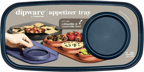 madesmart dipware Small Serving Tray with Collapsible and Removable Dip Bowl for Appetizers and Snacks; Reusable serving tray with Multipurpose Bo...