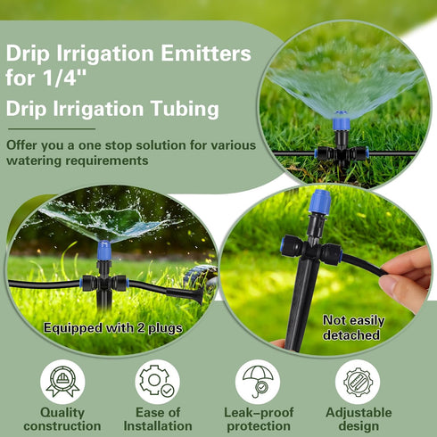 20 Pcs Drip Irrigation Emitters for 1/4 Inch Tubing Adjustable 360 Degree Water Flow Drippers with Stakes for Garden Greenhouse Lawn Watering Syst...
