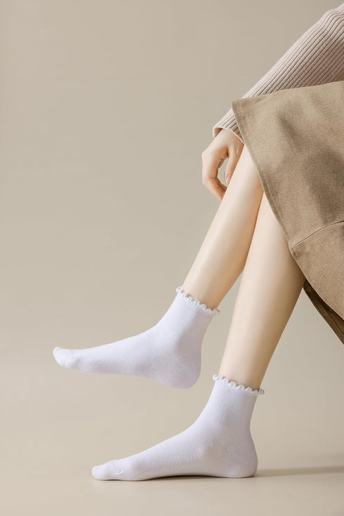 SRYL Ruffle Ankle Socks for Women's,Casual Cute Turn-Cuff Socks Soft Breathable Knit Cotton Lettuce Frilly Crew Socks Girls...