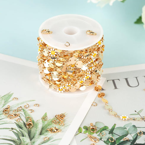 YOUBEIYEE 16.4 Feet Gold Plated Chain for Jewelry Making Brass Sequin Link Chain Roll White Daisy Chain Necklace Bracelet DIY for Women...