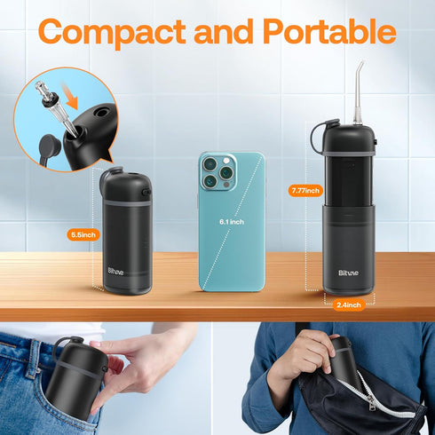 Bitvae P1 Portable Water Flosser for Teeth, Travel Water Flosser Teeth Picks, Cordless Mini Water Dental Flosser with Telescopic Water Tank, IPX7 ...