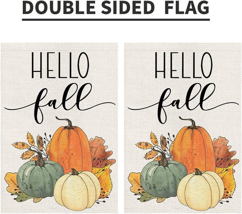 Hello Fall Pumpkin Garden Flag 12x18 Inch Double Sided, Autumn Sign Seasonal Yard Outdoor Thanksgiving Decor DF310...