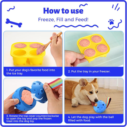 Yikko Treat Dispensing Dog Ball Toy, Durable Fillable Dog Treat Toys, Interactive Dog Chew Toys for Large Medium Small Dogs, Easy Clean Rubber Out...