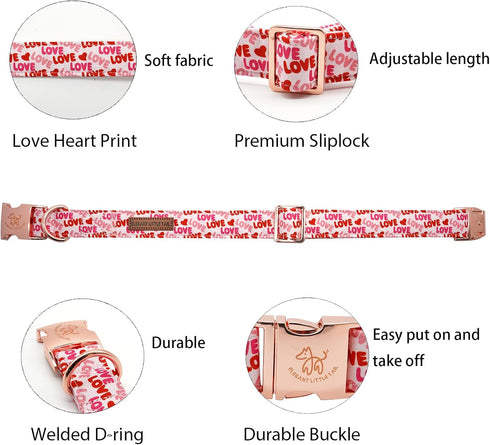 Elegant little tail Valentine's Day Dog Collar, Valentine's Day Dog Collar Pet Collar, Pink Heart Dog Collar Cute Girl or Boy Dog Collar Puppy Pet...