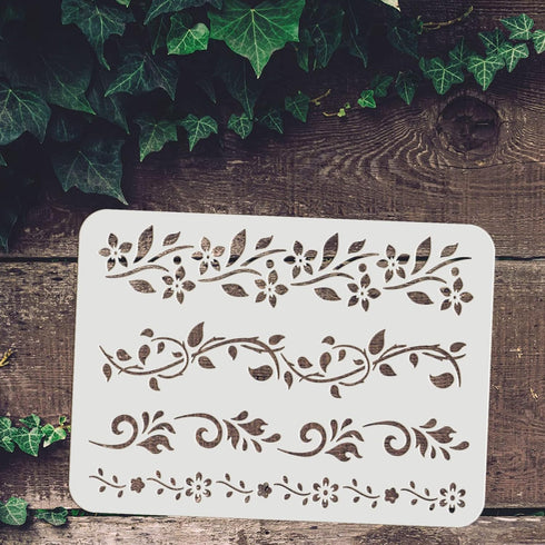 FINGERINSPIRE Flower Border Stencil (4 Style) 11.7x8.3inch Reusable Flower Drawing Stencil Vines Pattern Stencil Ivy Decoration Stencil for Painti...