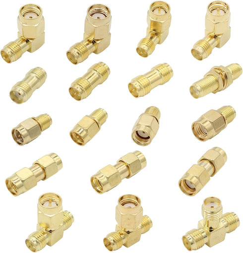 SMA Adapter Kit, 18pcs, Gold Plated, Compatible with FPV Antennas, Ham Radio, WiFi Router, etc....