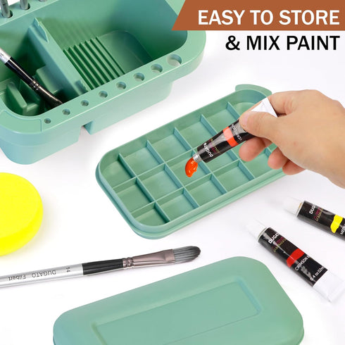 DUGATO Paint Brush Cleaner Washer, Multifunction Painting Brush Basin Holder and Organizer with Tray Palette Lid & 2 Art Sponges for Acrylic, Wate...