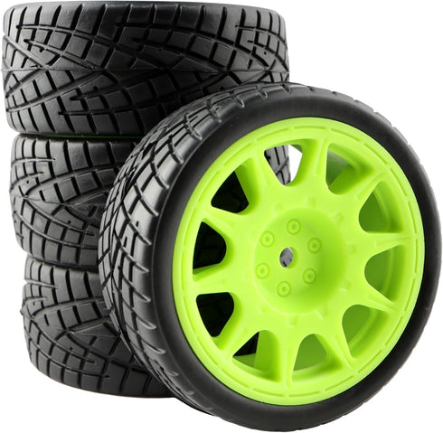 4PCS 12mm Hub Wheels Tires Set 1:10 1:12 1:16 Off Road RC Cars Rubber Tires Set for HSP 94122 94123 94103 3850 3851 FW06 RC Cars(Green)...
