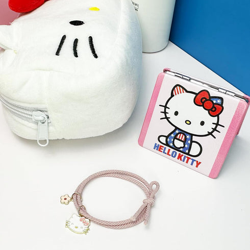 Kitty Travel Cosmetic Bag with Mirror and Hair Tie, Large Capacity Cartoon Cosmetic Pouch Makeup Bag with Zipper, Plush Travel Toiletry Bag Makeup...