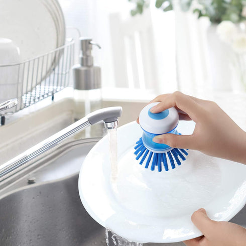 Dish Brush with Soap Dispenser for Dishes Pot Pan Kitchen Sink Scrubbing, Blue 2pcs...